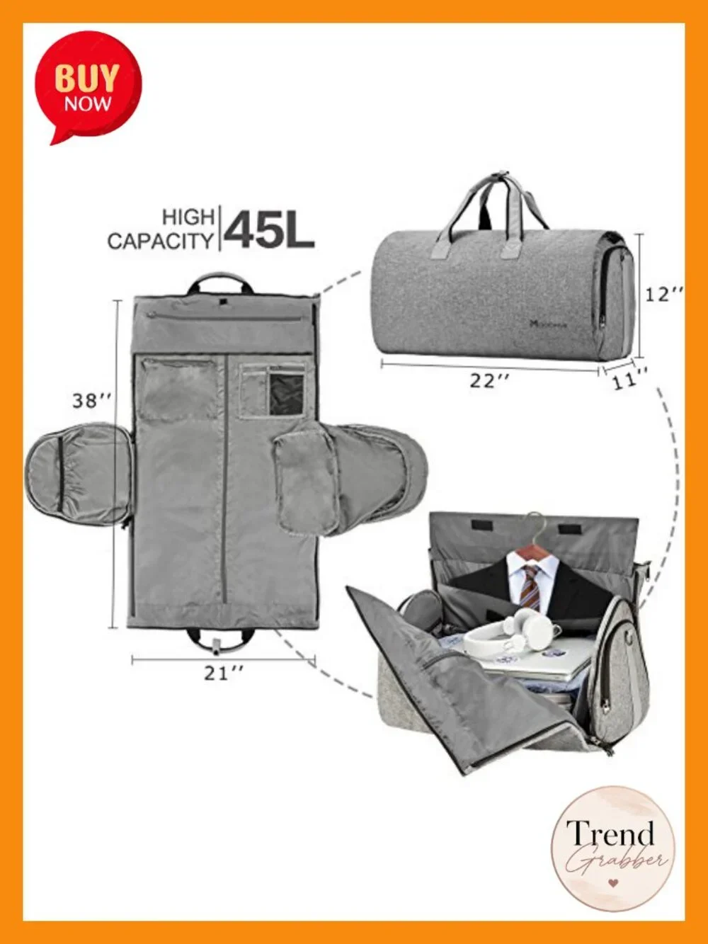 Convertible Garment Duffel Bag Carry On Suit Travel 2 in 1 with Shoulder Strap
